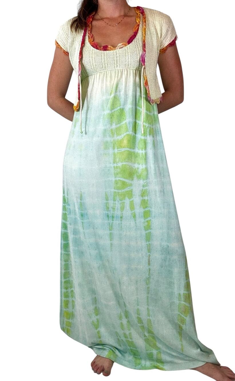 Vintage 1970s Shawn Originals Hand Dyed Ombre Maxi Dress Jacket Set Boho
